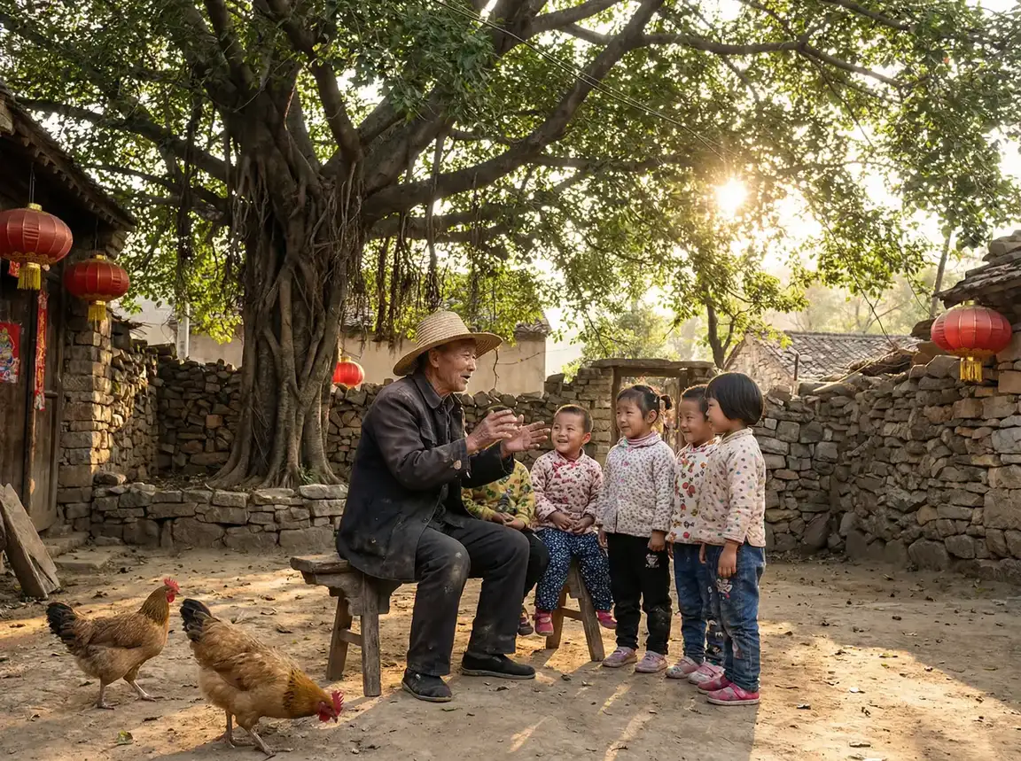 老人在大榕树下给孩子们讲故事 - 怎么改qq密码 乡村记忆